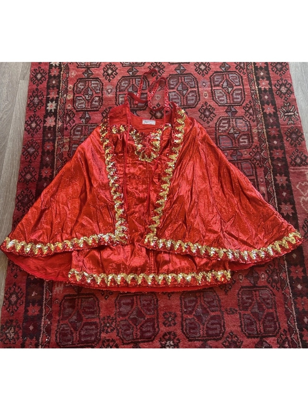 Vintage Las Vegas Showgirl Costume Red Sequin Cape Mini Dress Set M/L Preformer